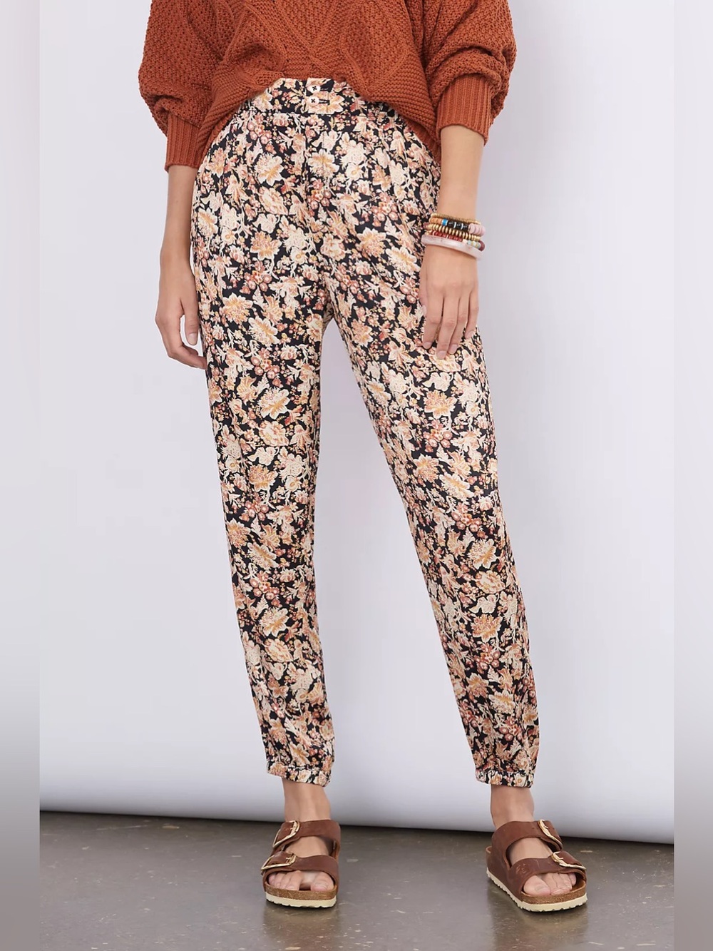 Anthropologie Women Diandra Floral Print Tapered Zipper Hem Pants Boho Chic - Picture 2 of 8